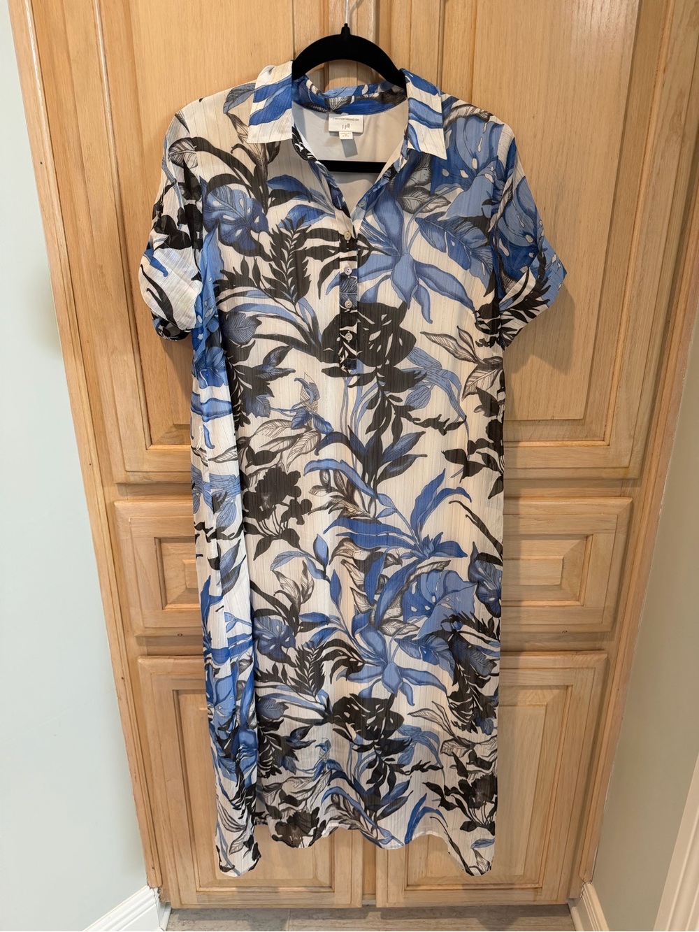 Christian Siriano Blue and Black Floral Maxi Dress